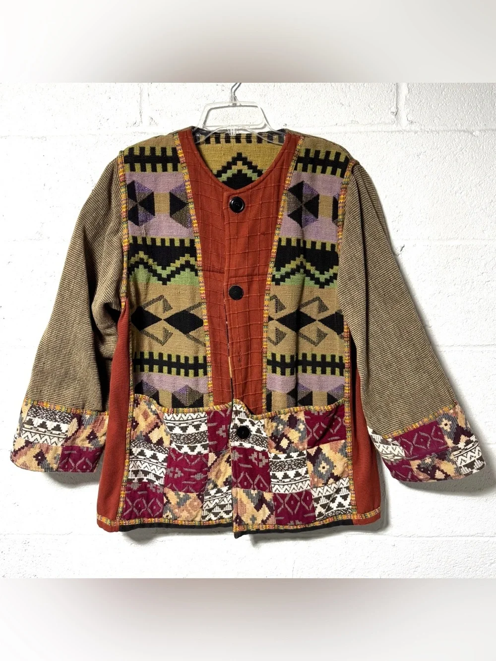 Vtg Passports Pier 1 Reversible Tapestry Jacket Boho Art To Wear Eclectic OS